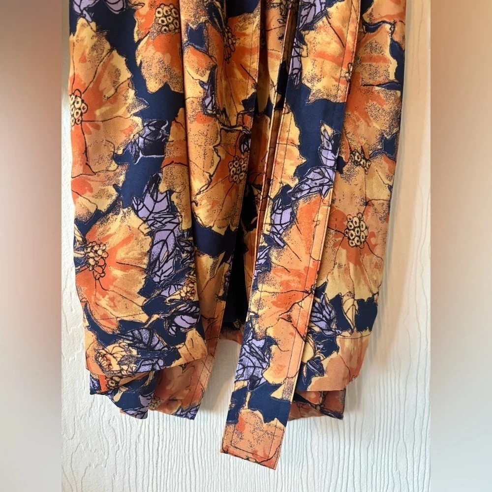 Babaton Aritzia Blue Orange Quincy Floral Trench Cardigan Jacket Wrap Dress - Picture 10 of 17
